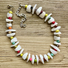 Load image into Gallery viewer, Rainbow & White Chunky Statement Necklace single Strand Beaded jewelry, bridesmaid bib wedding, white bubble necklace resin