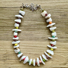 Load image into Gallery viewer, Rainbow & White Chunky Statement Necklace single Strand Beaded jewelry, bridesmaid bib wedding, white bubble necklace resin