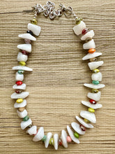 Load image into Gallery viewer, Rainbow & White Chunky Statement Necklace single Strand Beaded jewelry, bridesmaid bib wedding, white bubble necklace resin