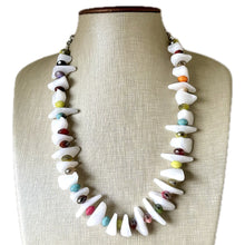 Load image into Gallery viewer, Rainbow & White Chunky Statement Necklace single Strand Beaded jewelry, bridesmaid bib wedding, white bubble necklace resin