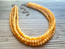 Load image into Gallery viewer, Genuine Mustard Jade Statement Necklace, Chunky 5 Strand Jewelry, silver necklace, thick collar beaded bib glass marigold yellow gemstone