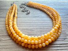 Load image into Gallery viewer, Genuine Mustard Jade Statement Necklace, Chunky 5 Strand Jewelry, silver necklace, thick collar beaded bib glass marigold yellow gemstone