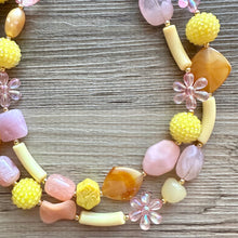 Load image into Gallery viewer, Summer Porch Necklace, multi strand colorful jewelry, big beaded chunky statement necklace, blush pink peach necklace, yellow jewelry