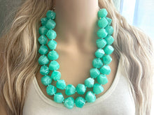 Load image into Gallery viewer, SpearMint Statement Necklace, Chunky Beaded Necklace, Mint Green Jewelry, Spring Jewelry, green Necklace, green beaded earrings double