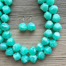 Load image into Gallery viewer, SpearMint Statement Necklace, Chunky Beaded Necklace, Mint Green Jewelry, Spring Jewelry, green Necklace, green beaded earrings double
