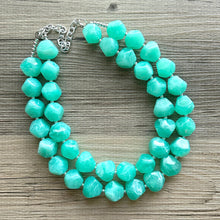 Load image into Gallery viewer, SpearMint Statement Necklace, Chunky Beaded Necklace, Mint Green Jewelry, Spring Jewelry, green Necklace, green beaded earrings double