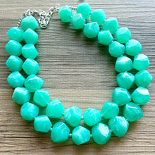 Load image into Gallery viewer, SpearMint Statement Necklace, Chunky Beaded Necklace, Mint Green Jewelry, Spring Jewelry, green Necklace, green beaded earrings double