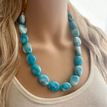 Load image into Gallery viewer, Calm Waters Necklace, 1 Strand Statement Jewelry, Caribbean Blue Chunky bib bridesmaid, everyday bridesmaid jewelry turquoise layering