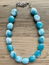 Load image into Gallery viewer, Calm Waters Necklace, 1 Strand Statement Jewelry, Caribbean Blue Chunky bib bridesmaid, everyday bridesmaid jewelry turquoise layering