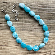 Load image into Gallery viewer, Calm Waters Necklace, 1 Strand Statement Jewelry, Caribbean Blue Chunky bib bridesmaid, everyday bridesmaid jewelry turquoise layering
