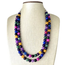 Load image into Gallery viewer, Polished Agate Genuine GemStone Necklace rainbow, silver statement necklace jewelry, long beaded statement layering beaded stone colorful