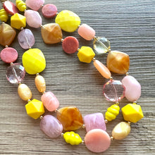 Load image into Gallery viewer, Summer Strawberry Lemonade Necklace, multi strand colorful jewelry, big beaded chunky statement necklace, blush pink coral yellow jewelry