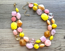 Load image into Gallery viewer, Summer Strawberry Lemonade Necklace, multi strand colorful jewelry, big beaded chunky statement necklace, blush pink coral yellow jewelry
