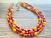 Load image into Gallery viewer, Sunset Beach Party Necklace, multi strand jewelry, big beaded chunky statement rosegold, gifts for women pink orange yellow gold red coral
