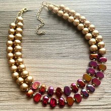 Load image into Gallery viewer, Golden Bonfire Necklace, 2 Strand Statement Jewelry, Chunky bib bridesmaid everyday jewelry gold pink orange red metallic OOAK metallic