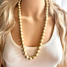 Load image into Gallery viewer, Long Gold ball beaded necklace, gold statement necklace jewelry set, gold ball earrings, layering necklace, gold pearl bead plus size