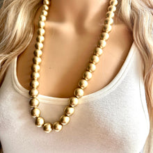 Load image into Gallery viewer, Long Gold ball beaded necklace, gold statement necklace jewelry set, gold ball earrings, layering necklace, gold pearl bead plus size
