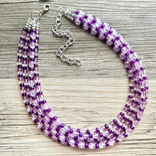 Load image into Gallery viewer, Parisian Purple beaded Necklace, 5 strand jewelry, big beaded chunky statement necklace, lavender Lilac bubble acrylic necklace