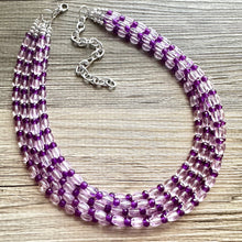Load image into Gallery viewer, Parisian Purple beaded Necklace, 5 strand jewelry, big beaded chunky statement necklace, lavender Lilac bubble acrylic necklace