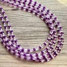 Load image into Gallery viewer, Parisian Purple beaded Necklace, 5 strand jewelry, big beaded chunky statement necklace, lavender Lilac bubble acrylic necklace