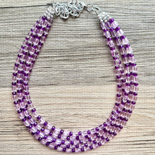 Load image into Gallery viewer, Parisian Purple beaded Necklace, 5 strand jewelry, big beaded chunky statement necklace, lavender Lilac bubble acrylic necklace