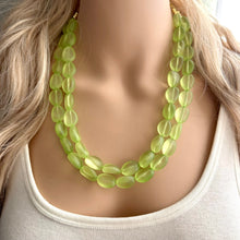 Load image into Gallery viewer, Margarita Green Chunky Statement Necklace & Stretch Bracelet set, Double Strand Beaded Jewelry, bracelet earrings mint watermelon jelly bean