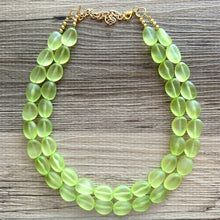 Load image into Gallery viewer, Margarita Green Chunky Statement Necklace & Stretch Bracelet set, Double Strand Beaded Jewelry, bracelet earrings mint watermelon jelly bean
