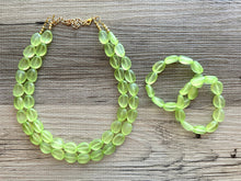 Load image into Gallery viewer, Margarita Green Chunky Statement Necklace & Stretch Bracelet set, Double Strand Beaded Jewelry, bracelet earrings mint watermelon jelly bean