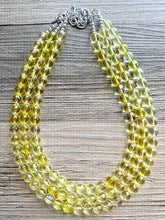 Load image into Gallery viewer, Yellow Sparkle Necklace, 3 Strand Statement Jewelry, Yellow Chunky bib bridesmaid everyday bubble jewelry, glowing beaded resin bead