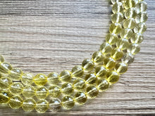 Load image into Gallery viewer, Yellow Sparkle Necklace, 3 Strand Statement Jewelry, Yellow Chunky bib bridesmaid everyday bubble jewelry, glowing beaded resin bead