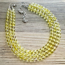 Load image into Gallery viewer, Yellow Sparkle Necklace, 3 Strand Statement Jewelry, Yellow Chunky bib bridesmaid everyday bubble jewelry, glowing beaded resin bead