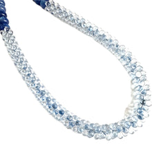 Load image into Gallery viewer, Royal Blue & Aqua Single Strand Statement Necklace, Chunky Beaded Long Jewelry, baby blue jewelry, geometric blue rope necklace silver