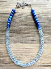 Load image into Gallery viewer, Royal Blue & Aqua Single Strand Statement Necklace, Chunky Beaded Long Jewelry, baby blue jewelry, geometric blue rope necklace silver