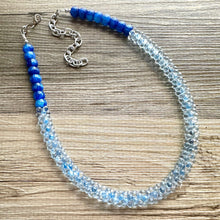 Load image into Gallery viewer, Royal Blue & Aqua Single Strand Statement Necklace, Chunky Beaded Long Jewelry, baby blue jewelry, geometric blue rope necklace silver