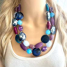 Load image into Gallery viewer, Maroon White Orange Double Strand Necklace, Virginia Jewelry, Chunky statement Blacksburg, maroon and orange necklace, orange white
