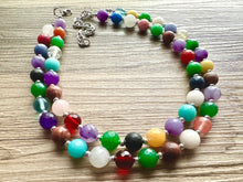 Load image into Gallery viewer, Polished Agate Genuine GemStone Necklace rainbow, silver statement necklace jewelry, long beaded statement layering beaded stone colorful