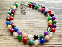 Load image into Gallery viewer, Polished Agate Genuine GemStone Necklace rainbow, silver statement necklace jewelry, long beaded statement layering beaded stone colorful