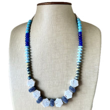 Load image into Gallery viewer, Shoreline BoardWalk Chunky Statement Necklace, big Beaded thick Jewelry, Single Strand wedding or everyday dress, turquoise green blue
