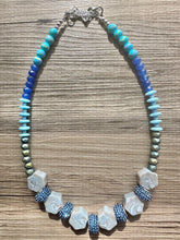 Load image into Gallery viewer, Shoreline BoardWalk Chunky Statement Necklace, big Beaded thick Jewelry, Single Strand wedding or everyday dress, turquoise green blue
