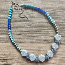Load image into Gallery viewer, Shoreline BoardWalk Chunky Statement Necklace, big Beaded thick Jewelry, Single Strand wedding or everyday dress, turquoise green blue