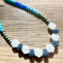 Load image into Gallery viewer, Shoreline BoardWalk Chunky Statement Necklace, big Beaded thick Jewelry, Single Strand wedding or everyday dress, turquoise green blue