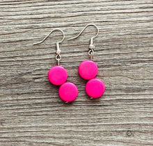 Load image into Gallery viewer, Forest Green teal hot pink 3 Strand Statement Necklace, Chunky Jewelry Big Beaded Necklace, magenta geometric zig zag bubble earrings
