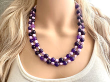 Load image into Gallery viewer, Midevil Purple Statement Necklace, Chunky 2 Strand Jewelry, genuine agate necklace, purple gemstone bib necklace bridesmaid