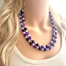 Load image into Gallery viewer, Midevil Purple Statement Necklace, Chunky 2 Strand Jewelry, genuine agate necklace, purple gemstone bib necklace bridesmaid