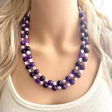 Load image into Gallery viewer, Midevil Purple Statement Necklace, Chunky 2 Strand Jewelry, genuine agate necklace, purple gemstone bib necklace bridesmaid