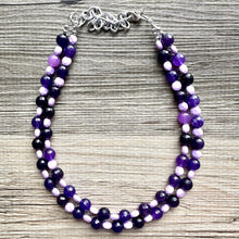 Load image into Gallery viewer, Midevil Purple Statement Necklace, Chunky 2 Strand Jewelry, genuine agate necklace, purple gemstone bib necklace bridesmaid