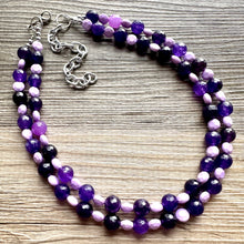 Load image into Gallery viewer, Midevil Purple Statement Necklace, Chunky 2 Strand Jewelry, genuine agate necklace, purple gemstone bib necklace bridesmaid