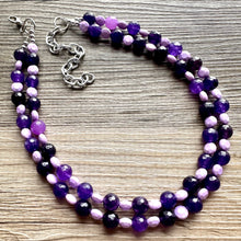 Load image into Gallery viewer, Midevil Purple Statement Necklace, Chunky 2 Strand Jewelry, genuine agate necklace, purple gemstone bib necklace bridesmaid