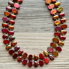 Load image into Gallery viewer, Summer Bonfire Necklace, 2 Strand Statement Jewelry, Chunky bib bridesmaid everyday jewelry gold pink orange red metallic OOAK