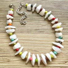 Load image into Gallery viewer, Rainbow & White Chunky Statement Necklace single Strand Beaded jewelry, bridesmaid bib wedding, white bubble necklace resin